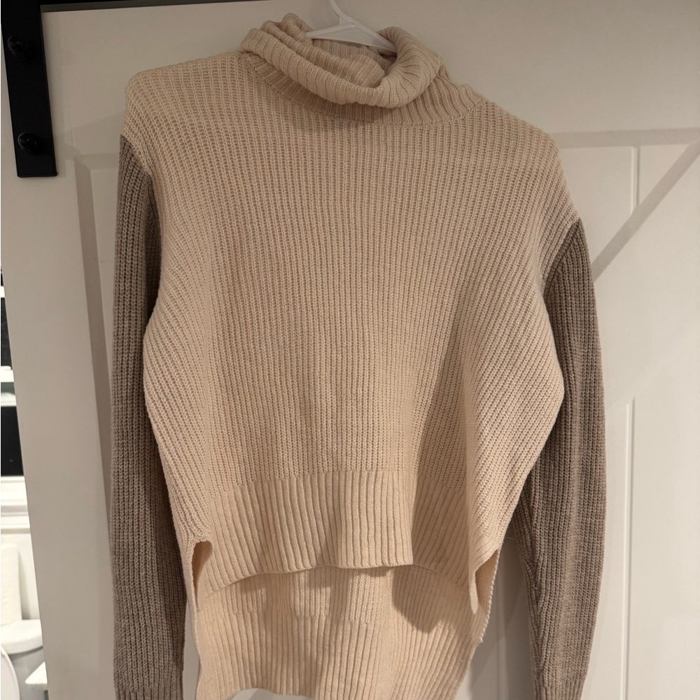 LULUS Cream and Brown Cowl Neck Sweater